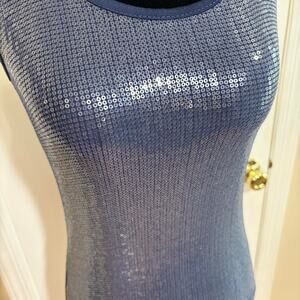 Made in Italy 100% Silk Navy Sequin Tank Top Y2K